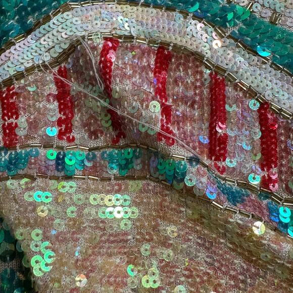 SEAN COMBS Sequined Multi Colorful Cropped Beaded Sequin Cardigan Sweater Medium - Picture 5 of 7